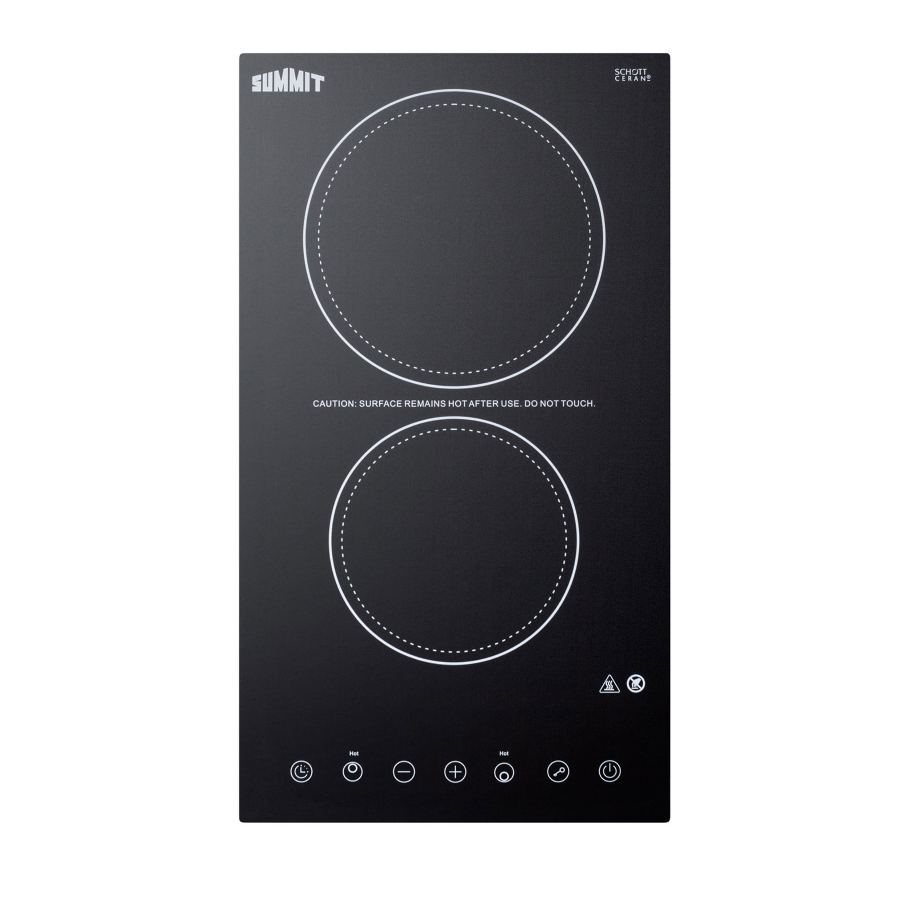 230V 2-burner cooktop in black ceramic Schott glass with digital touch controls, 3000W